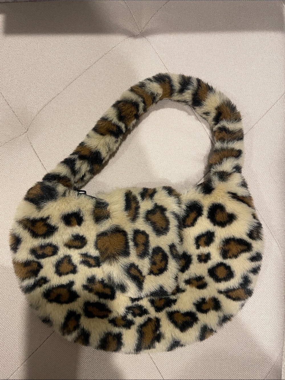 Leopard Faux Fur Shoulder Bag in Cream & Brown